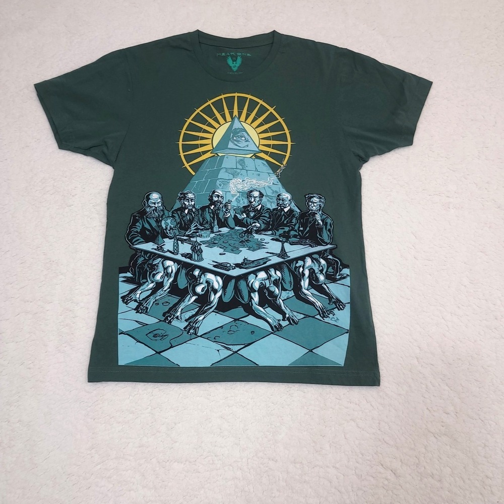 Mear One False Profits Graphic T Shirt Mens Medium Green Illuminati Street Art